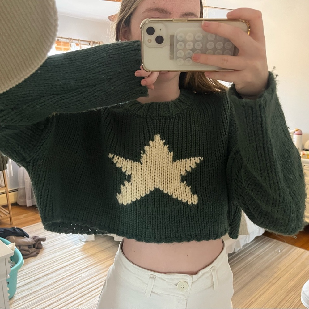 Edikted Green Knit Sweater with Star Design